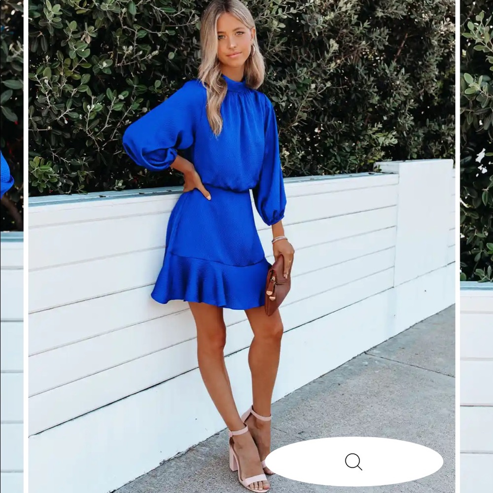 Vici “Call Me Angel” Textured Satin Mini Dress in Royal Blue. Size Medium.